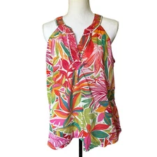 C&C California Sleeveless Top with Embroidery Tropical Print sz M