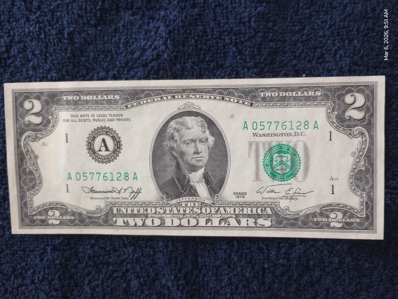 1976 Two Dollar Federal Reserve Note $2 Bill Massachusetts First Day Issue Stamp