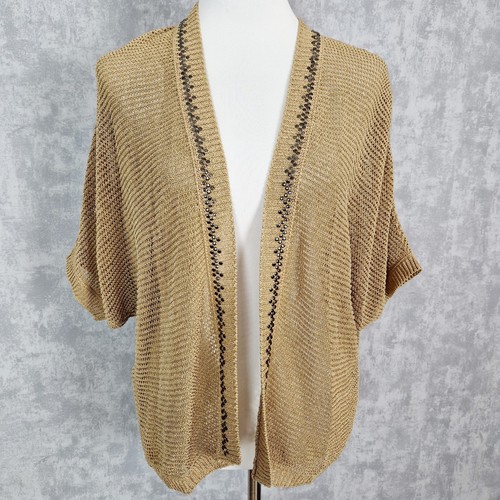 Strickjacke Rabe 42 XL Gold Neu Lochmuster Cardigan Pullover Offen Nieten