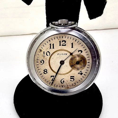 ANTIQUE 1897 ELGIN 6S CHROME OF MECHANICAL POCKET WATCH,3 OCLOCK SUB SECOND,RUNS