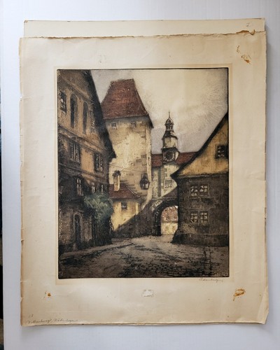Grabado Original Firmado "ROTHENBURG" (1938) 22x18 De Colección JOSEF EIDENBERGER Sin Marco - Imagen 2 de 11