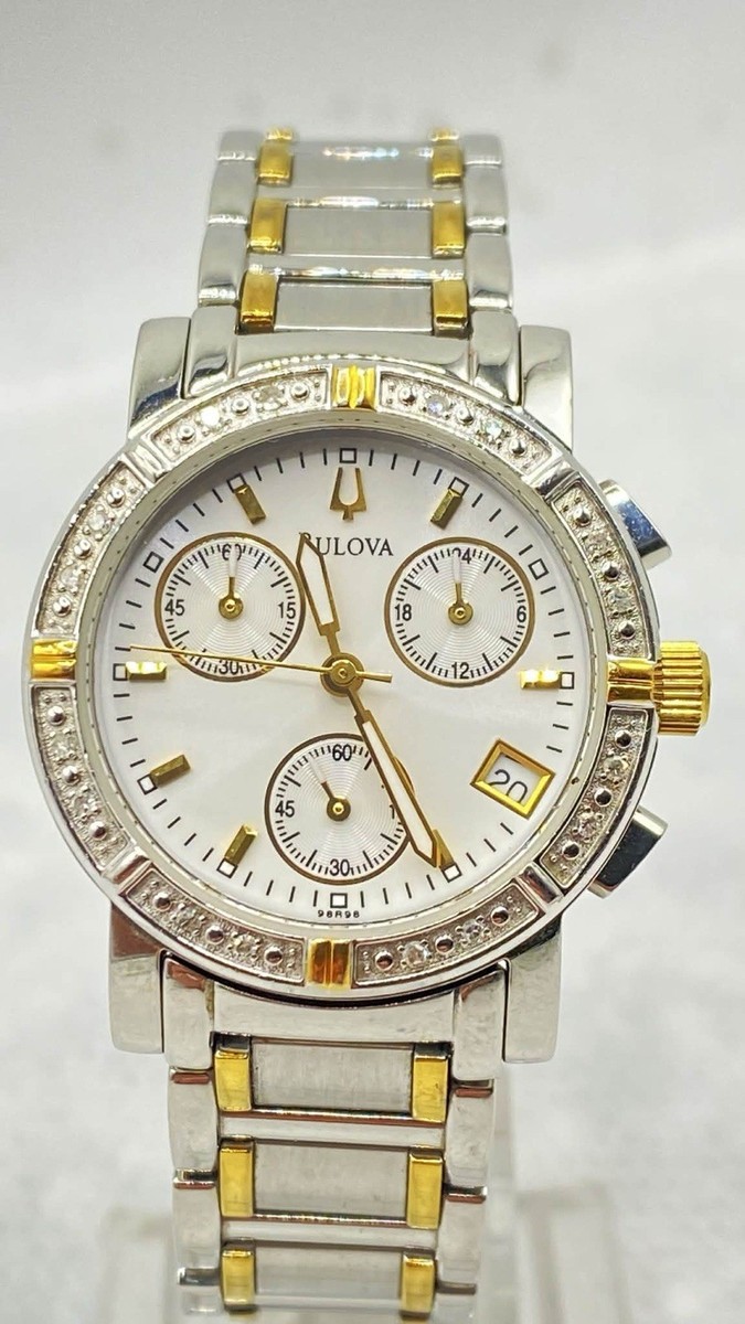 Bulova クォーツ腕時計 Ladies Two-Tone Stainless Steel Bulova Chronograph Diamond Accent