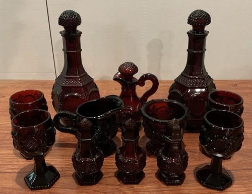 Vintage Set Of Avon 1876 Cape Cod Ruby Red Goblets, Wine Decanters, & More #501 - Picture 7 of 9