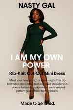 Nasty Gal Mini Bodycon Dress | Cut-Out Rib Knit | Green/Black | UK8 S | Cocktail