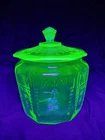 Vintage Hocking Glass Princess Green Uranium Cookie Biscuit Jar Lidded w/ Lid
