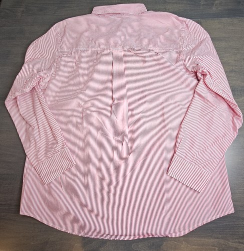 Chaps Easy Care Men's XL Button Up Long Sleeve Casual Shirt Red And White Stripe - Picture 2 of 6