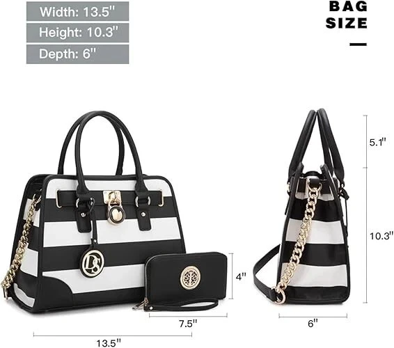 Bolsa de mão feminina Dasein média satchel clássica com conjunto de carteira 2 peças presente - Imagem 3 de 4