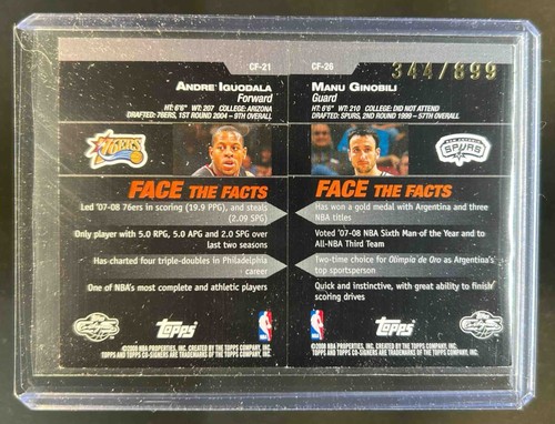 2008-09 Topps Co-Signers Andre Iguodala Manu Ginobili Face The Facts #352/899 - Picture 2 of 2