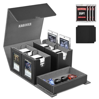 Card Deck Box for MTG Commander, Holds 400+ Double-Sleeved Cards, 5 IN 1 Deta...