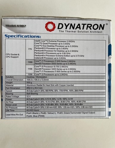 Dynatron 92mm 3U 4-in-1 Intel Fan & Heatsink K987 CPU Cooler Desktop/Workstation - Picture 5 of 5