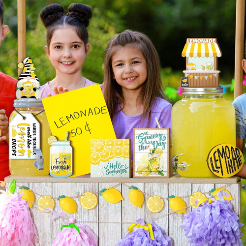 13 Pcs Lemon Tiered Tray Decor Lemon Decorations for Kitchen Summer Lemonade Woo - Imagen 6 de 12