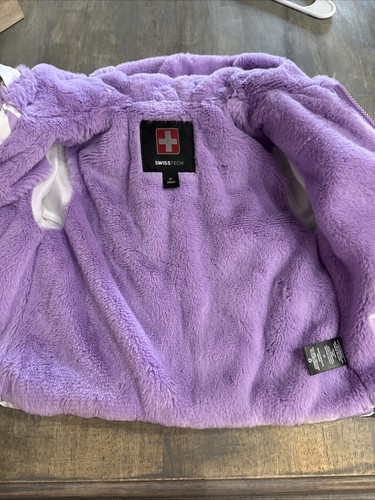 Swisstech lila Sterne & weiß Kapuze Kleinkind gemütlich gefüttert gefütterte Jacke Mantel 2T - Bild 9 von 11
