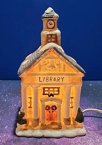 Vintage Leuchtbibliothek Weihnachtsdeko Porzellan Dorfbibliothek