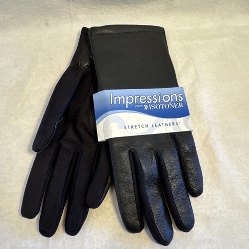 ISOTONER Impressions Damen Stretch Leder Fleece gefütterte Handschuhe One Gr. schwarz NEU