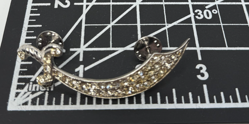 Vintage Ora signierte Krummsäbel Schwert Anstecknadel silberfarben Strass Nachlass Freimaurer? - Bild 7 von 7
