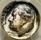 1957 P Roosevelt Silver Dime PCGS MS67 Nicely Toned/Gold Shield