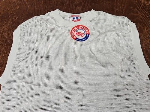 Vintage Athletic Works 80's Net White Fishnet Mesh Sleeveless Shirt Mens L - Picture 3 of 12