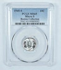 1945-S Mercury Dime Micro S Boston Collection MS65 PCGS Blue Label