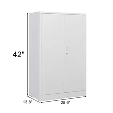 White Metal Folding Storage Cabinet Locking Doors & Adjustable Shelves Multi-Use