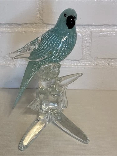 VTG Murano Large Art Glass Sea Foam/Silver Fleck Parrot Bird Sculpture