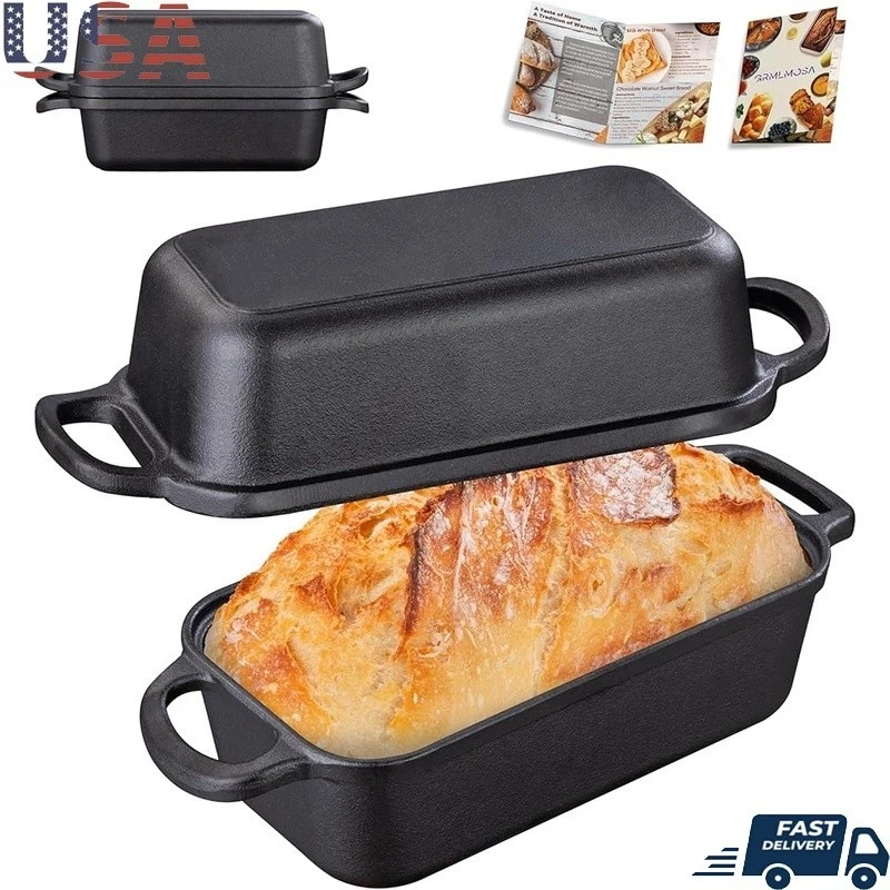 Cast Iron Sourdough Loaf Pan W/ Lid Nonstick Baking Pan Homemade Bread Black