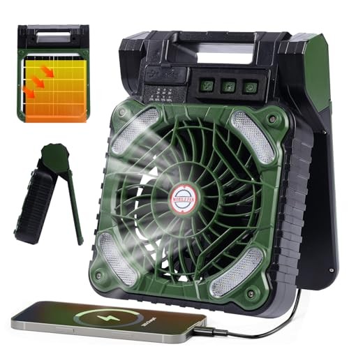 Upgraded Solar Camping Fan with Light,10000mAh Rechargeable Battery Operated - Picture 2 of 7