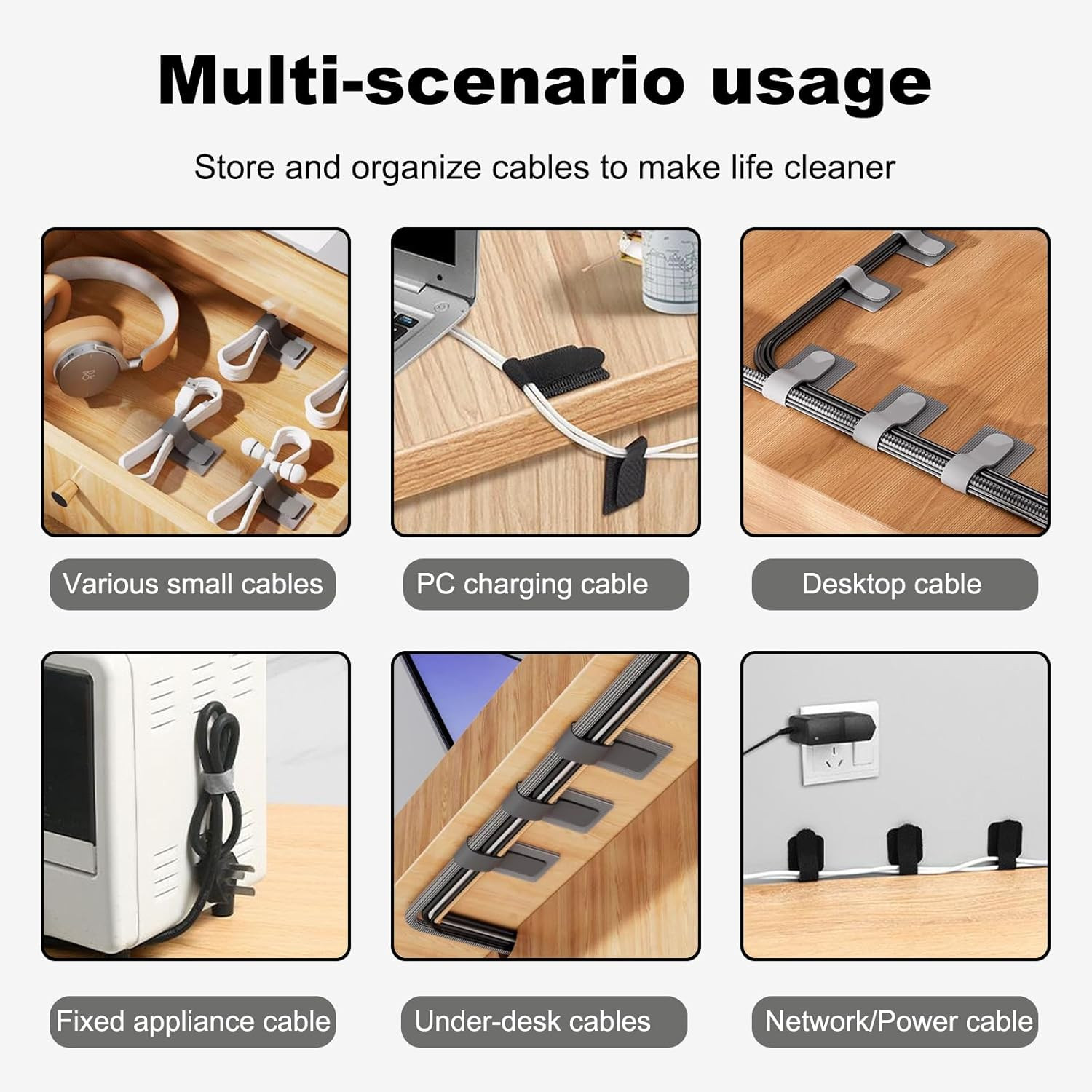 Strong Hold Self-Adhesive Cable Management Under Desk - 40 PCS Cord Organizers, 