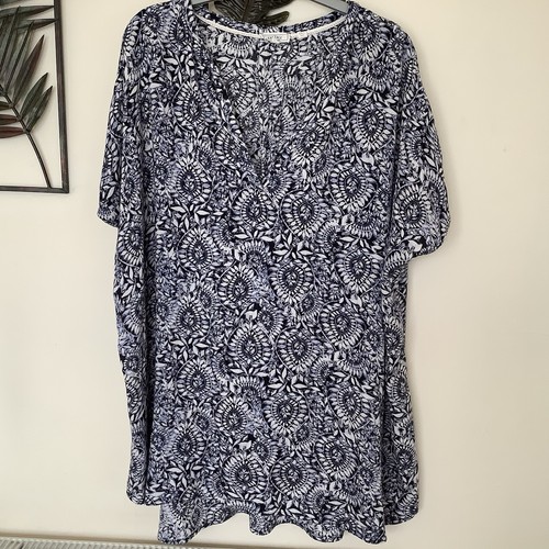 Ladies Fat Face Beach Cover Up/Loose Top Blue/White 100% Viscose Size 18