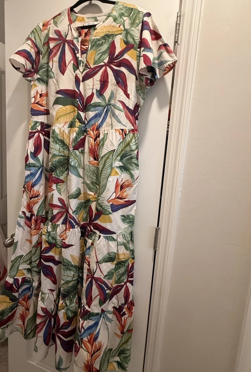 short sleeve chicos dresses Chicos size ( 1 ) Dress Horizontal Stripes Short Sleeves Side Slits Ink/White