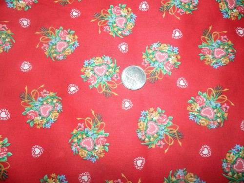 VIP Cranston RED hearts floral bouquet Valentine's Day fabric sold by the yard - Picture 2 of 2