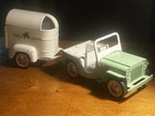 Vintage MintGreen Tonka Jeep Pickup & Tonka Farms Horse Trailer PressedSteel Toy