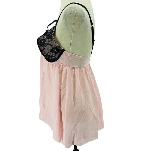 Cacique Sheer Ballerina Pink Black Lace Babydoll Lingerie Womens 14/16 - Picture 3 of 8