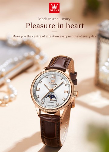 OLEVS Classic Genuine Leather Automatic Waterproof Mechanical Watch for Woman - Picture 6 of 15