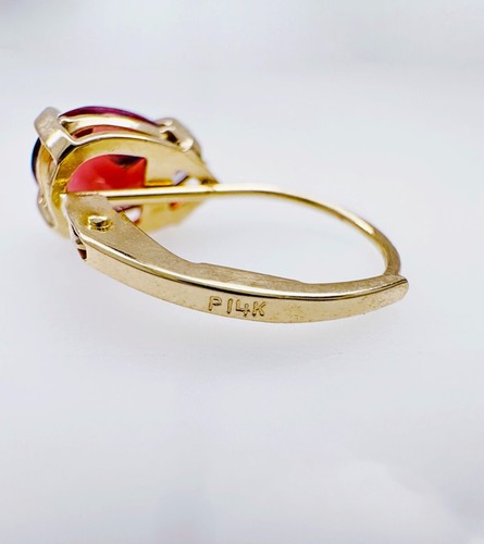 Estate Solid 14K Yellow Gold Pear-cut Teardrop Garnet Leverback Earrings, 1.4g - Picture 15 of 19
