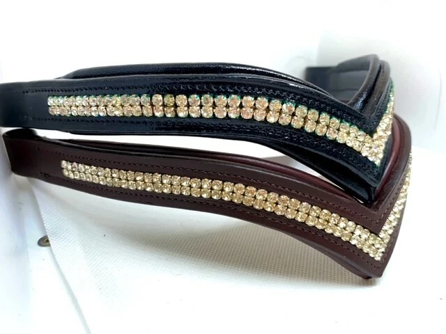 V Shaped Browband Crystal Browband  Xfull Full Cob Pony Brown or Black Leather - image 3 of 4