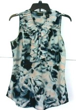 New York And Company Blouse Top Womens Size Small Blue Pink Buttons Ruffles