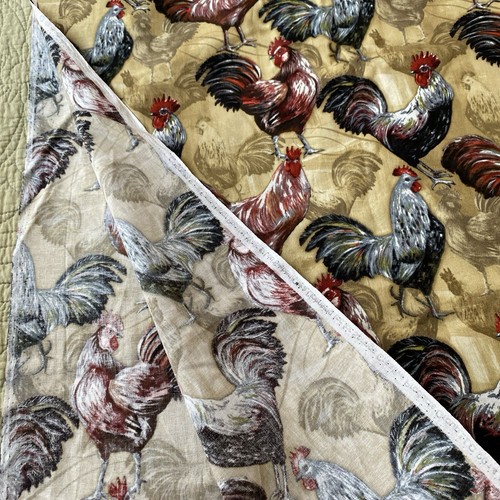 Springs Creative Roosters Cotton Fabric 32" x 44" Quilting Chickens Farm Beige - Picture 9 of 10