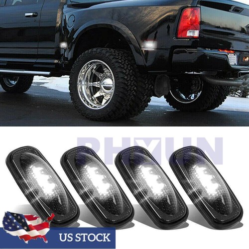 4Pcs Smoked White LED Fender Bed Side Marker Lights For Dodge RAM 2500 3500 USA