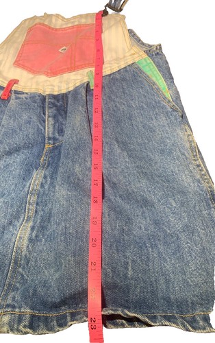Vintage Guess Denim Overalls Bib Skirt Rare Pink Green Pockets WM XS Or Youth 14 - Picture 17 of 19