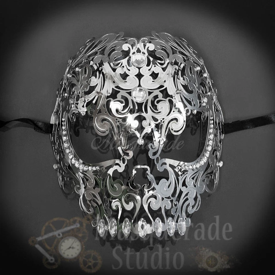 Womens Full Skull Phantom Day of the Dead Halloween Masquerade Mask [Silver] - Image 2 of 4