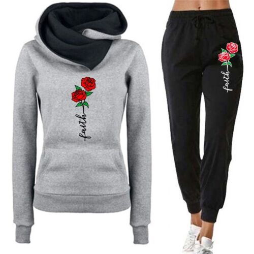 Women’s Floral Print Tracksuit Set Hoodie + Pants Jogging Suit Outfit(77) - Picture 8 of 11