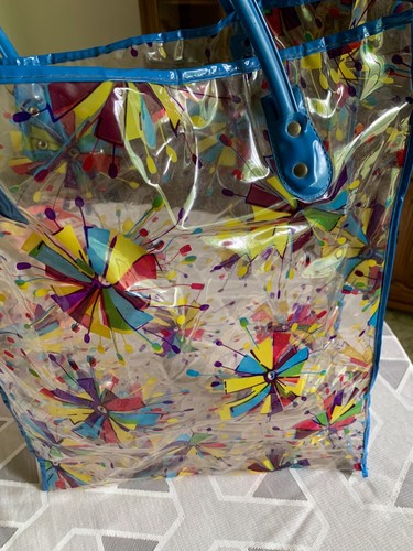 Bolso de compras vintage años 70 vinilo transparente flor playa 19x16x5, bolso de costura - Imagen 10 de 10