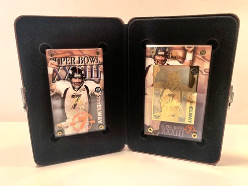 NFL Football John Elway Broncos Gold Cards Pig Skin Leather Case Plus Extra Card - Picture 3 of 9