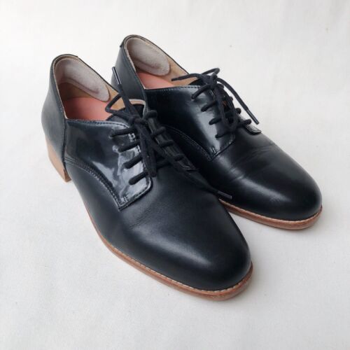 BARED Footwear Brogues Size 38 Duck Black Patent Leather Lace Up Flat Comfort - Picture 9 of 15