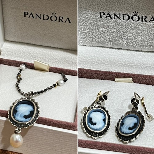 Pandora Cameo Necklace And Earring Set