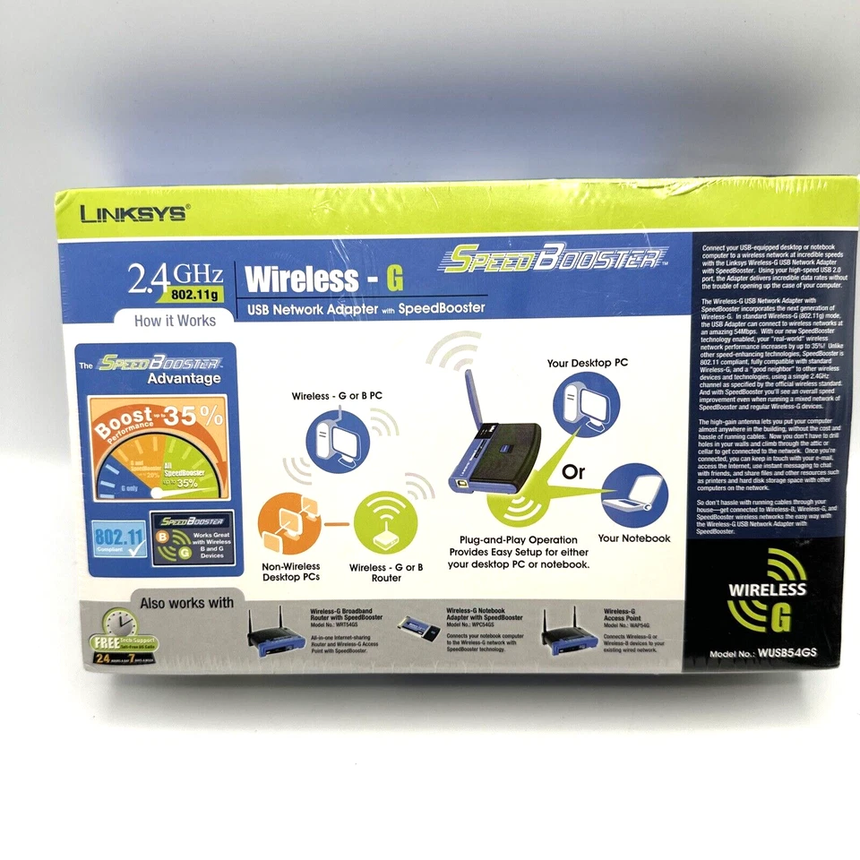Linksys Network Adapter w/SpeedBooster USB Wireless-G 802.11b/g 54Mbps WUSB54GS - Image 2 of 4