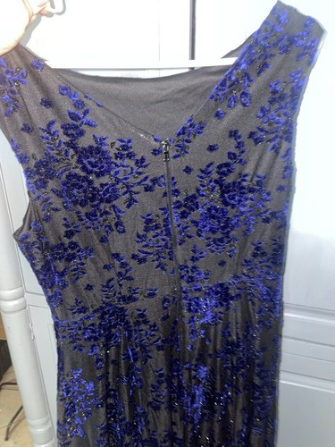 Betsy Johnson Women's Sleeveless Burnout Midi Blue & Black Dress Sz. 10 - Picture 6 of 9