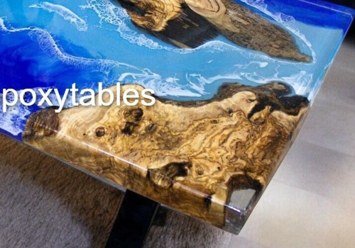 48"x24" Blue Wave Epoxy Resin Dining Table Top Wooden Live Edge Hallway Decors - Picture 2 of 9
