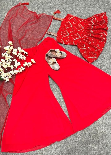 Vinishq Girls Indian Ethnic Heavy Sequence Sharara/Plazzo Dress With Dupatta Set - Picture 5 of 11