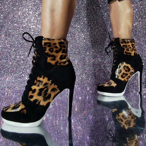 Women's Round Toe Lace Up Color Matching Ankle Boots Party Sexy High Heels Shoes - Bild 6 von 11